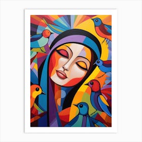 Woman With Birds 2 Art Print