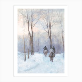 Two Men On Horseback In The Snow Art Print