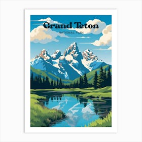 Grand Teton Wyoming Outdoor Modern Travel Illustration Art Print