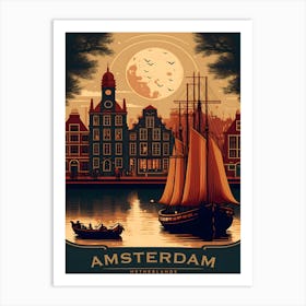 Amsterdam Netherlands Landscape Retro Travel Art Print