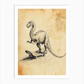 Vintage Brontosaurus Dinosaur On A Skateboard  1 Art Print