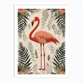 Greater Flamingo And Ferns Boho Print 1 Art Print