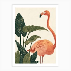 Andean Flamingo And Alocasia Elephant Ear Minimalist Illustration 1 Art Print