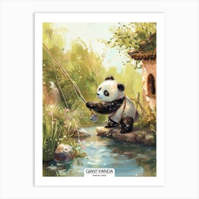 Giant Panda Fishing In A Stream Poster 1 Art Print