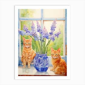 Cat With Hyacinth Flowers Watercolor Mothers Day Valentines 2 Art Print