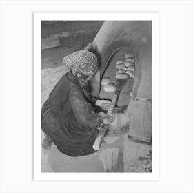 Spanish American Woman Removing Baked Bread From Outdoor Earthen Oven By Means Of A Long Wooden Paddle Art Print