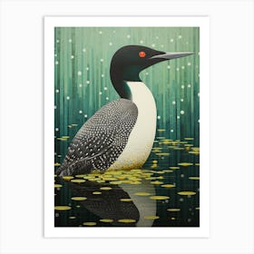 Ohara Koson Inspired Bird Painting Common Loon 1 Art Print