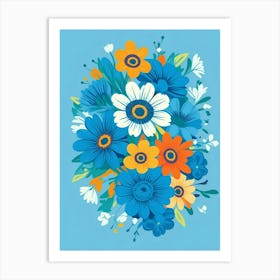 Beautiful Flowers Illustration Vertical Composition In Blue Tone 33 Art Print