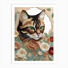 Cat With Flowers Art Print