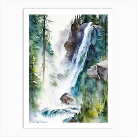 Icicle Creek Falls, United States Water Colour  (2) Art Print