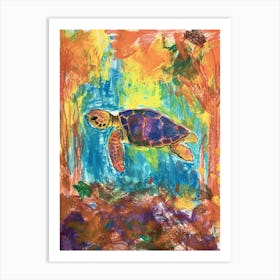 Sea Turtle Underwater Pencil Scribble 1 Art Print