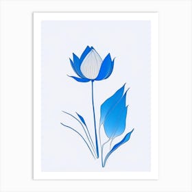 Blue Lotus Minimal Line Drawing 5 Art Print