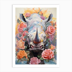 Rhino With Roses Art Print