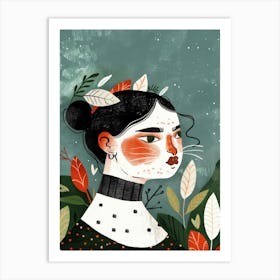 Illustration Of A Girl With Leaves 4 Art Print