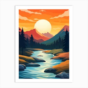 Landscape With River At Sunset Art Print