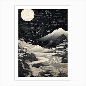 Sado Island In Niigata,, Ukiyo E Black And White Line Art Drawing 2 Art Print