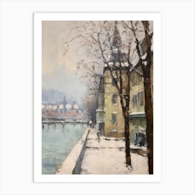 Vintage Winter Painting Geneva Switzerland Art Print