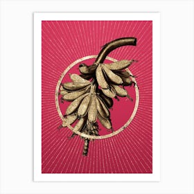 Gold Banana Glitter Ring Botanical Art on Viva Magenta Art Print