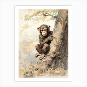 Storybook Animal Watercolour Chimpanzee 3 Art Print