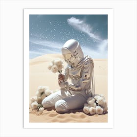 Astronaut in the desert in the style of cosmic surrealism Art Print