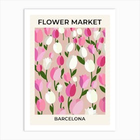 Flower Market Barcelona Pastel Pink Tulips Art Print