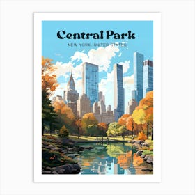 Central Park New York Autumn Travel Illustration Art Print
