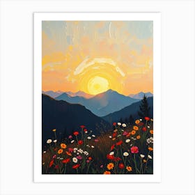 Sunset With Wildflowers Art Print