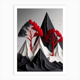 Red trees in the mountain 3d art Art Print