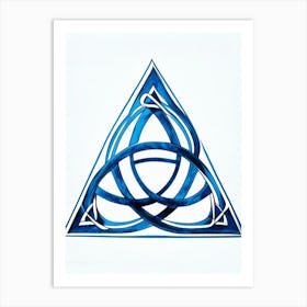 Triquetra 1, Symbol Blue And White Line Drawing Art Print