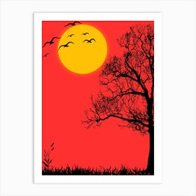 Silhouette Of A Tree At Sunset 1 Art Print