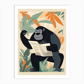 Gorilla Art Reading The Newspaper Cartoon Illustration 2 Art Print