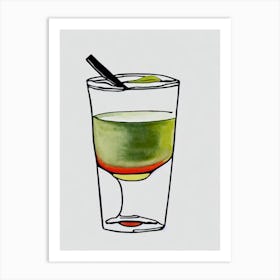 Hemingway Daiquiri Minimal Line Drawing With Watercolour Cocktail Poster Art Print