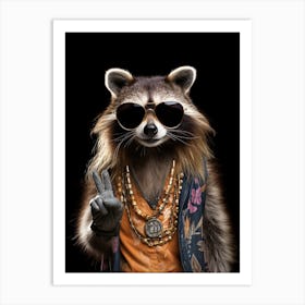 A Tanezumi Raccoon Doing Peace Sign Wearing Sunglasses 1 Art Print