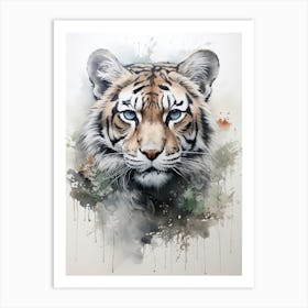 Tiger, Japanese Brush Painting, Ukiyo E, Minimal 2 Art Print