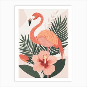 Chilean Flamingo Hibiscus Minimalist Illustration 1 Art Print