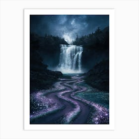 Waterfall At Night Art Print