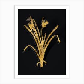 Vintage Summer Snowflake Botanical in Gold on Black n.0208 Art Print