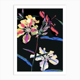 Neon Flowers On Black Phlox 4 Art Print