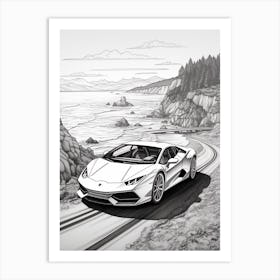 Lamborghini Huracan Coastal Line Drawing 4 Art Print