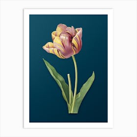 Vintage Tulip Botanical Art on Teal Blue n.0853 Art Print