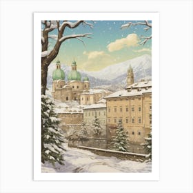 Vintage Winter Illustration Salzburg Austria 1 Art Print