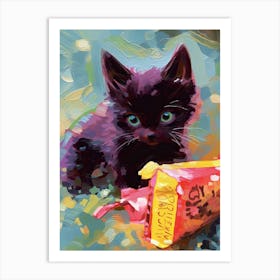 A Black Cat Kitten Oil Painting 6 Art Print
