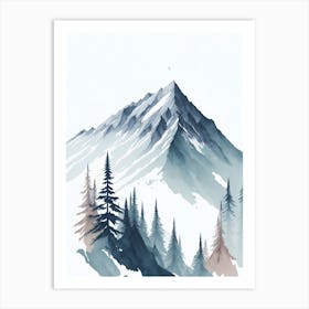 Mountain And Forest In Minimalist Watercolor Vertical Composition 173 Art Print