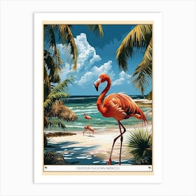 Greater Flamingo Celestun Yucatan Mexico Tropical Illustration 6 Poster Art Print