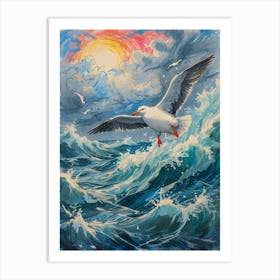 Seagull Flying Over The Ocean Art Print