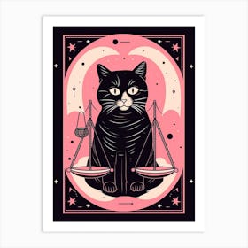 The Justice Tarot Card, Black Cat In Pink 3 Art Print