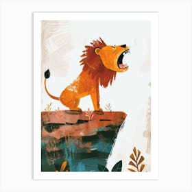 African Lion Roaring On A Cliff Clipart 3 Art Print