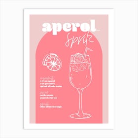 Vintage Retro Inspired Aperol Spritz Recipe Pink And Dark Pink Art Print