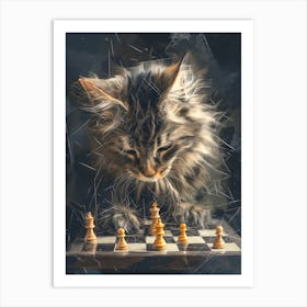 Cat Playing Chess Art Print