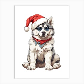 Christmas Siberian Husky Dog Art Print